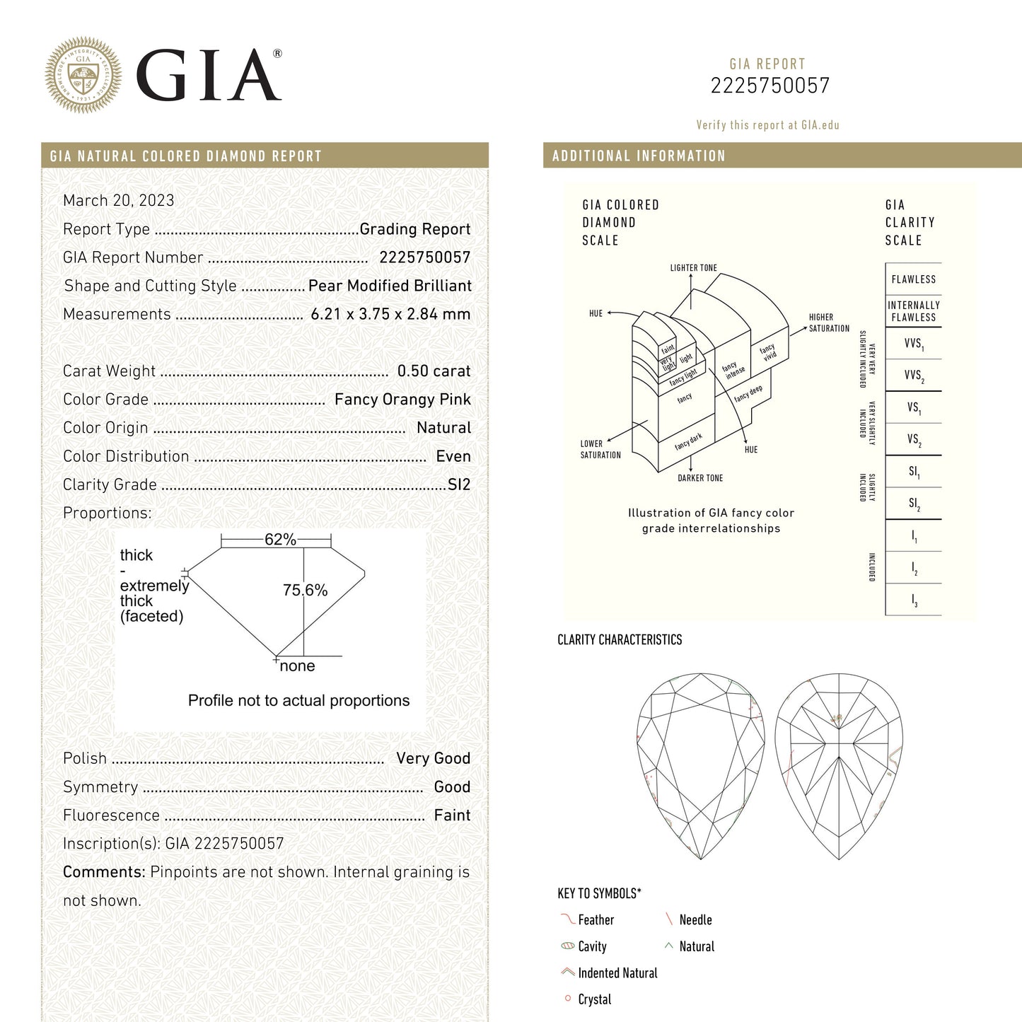 0.50ct 6.21x3.75x2.84mm GIA SI2 ファンシー オレンジ ピンク ペア ブリリアント 24130-01