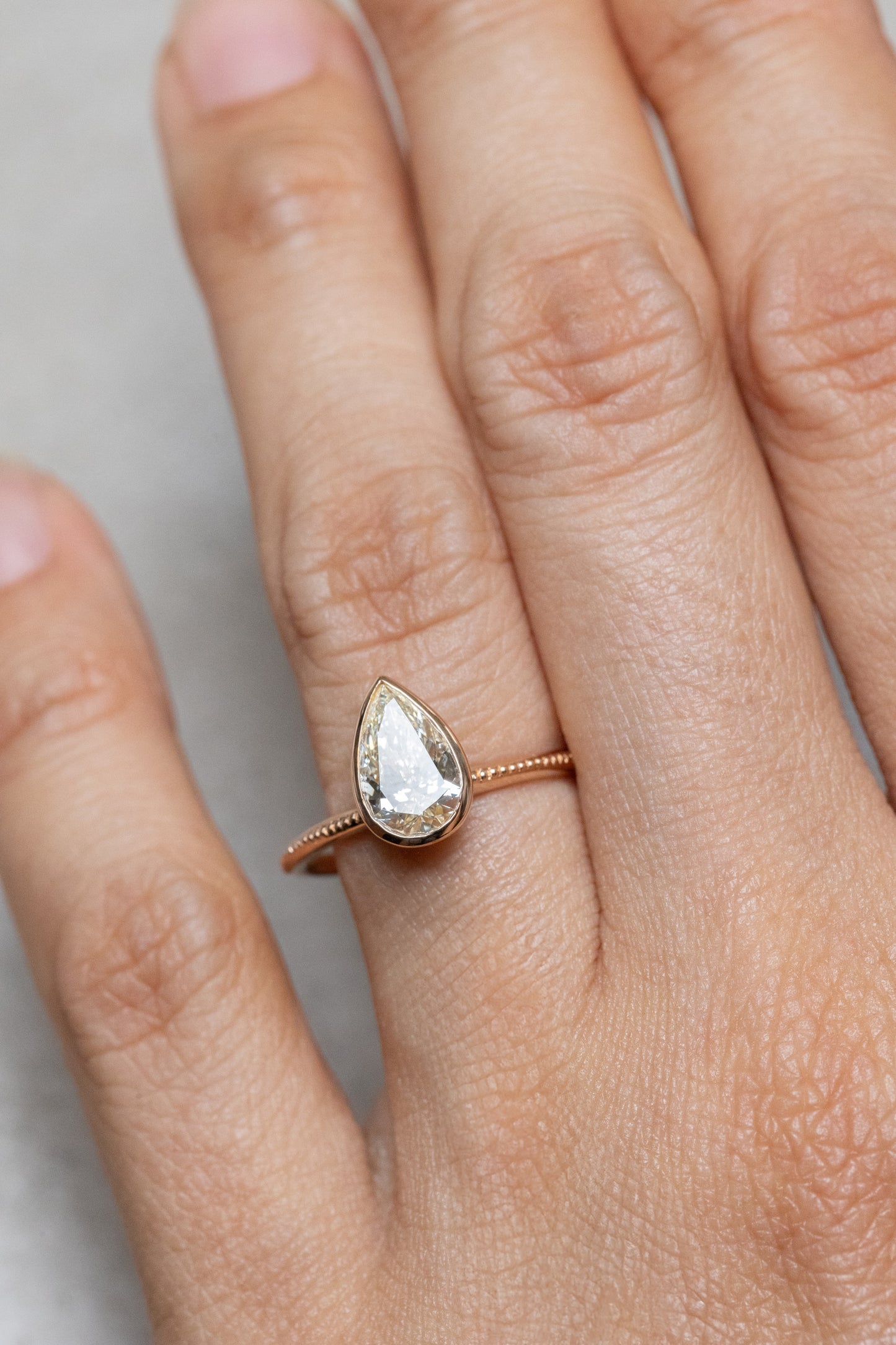 1.02ct Pear Brilliant, 18k Rose Gold, with Bezel