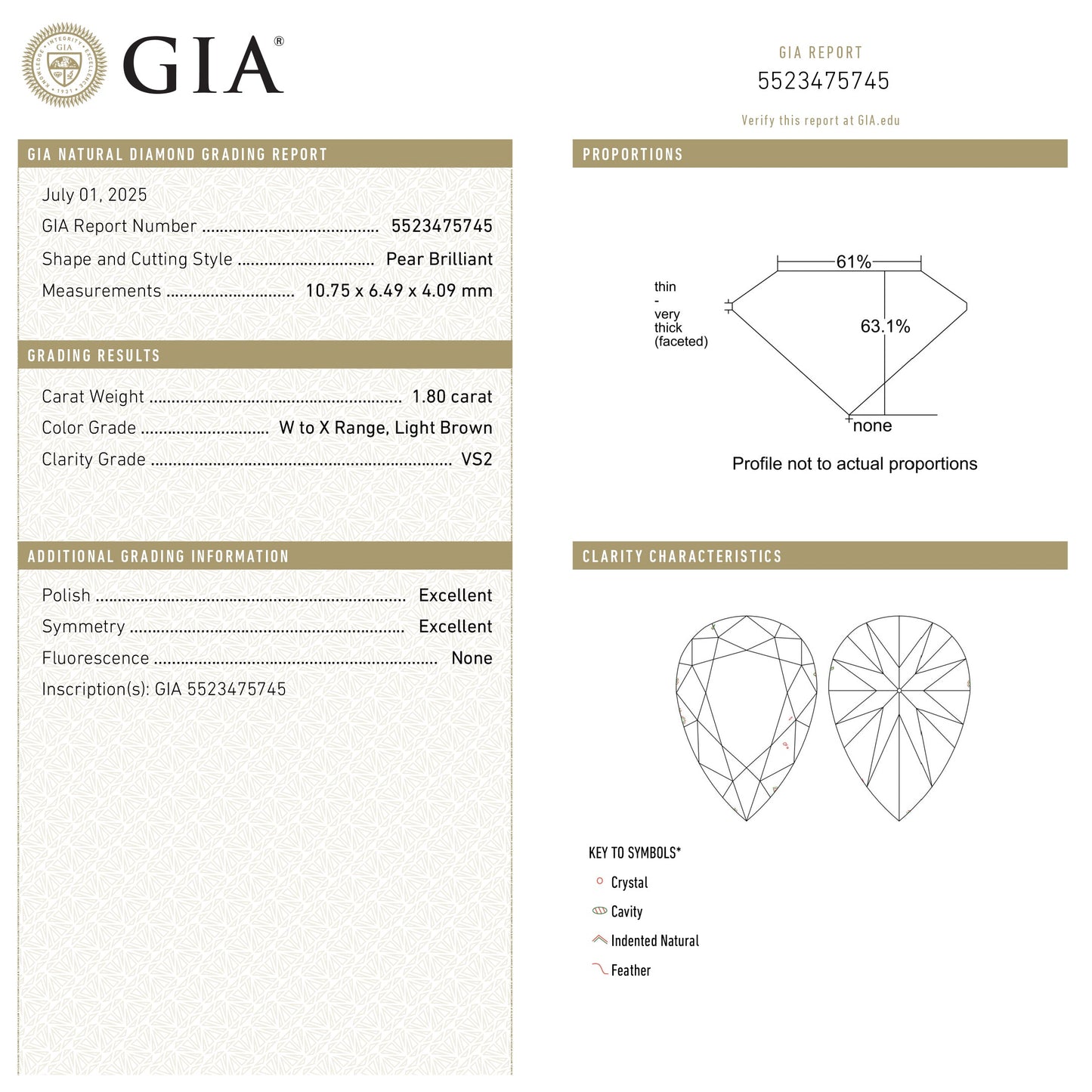 1.80ct 10.75x6.49x4.09mm GIA VS2 W-X Pear Brilliant 27388-01