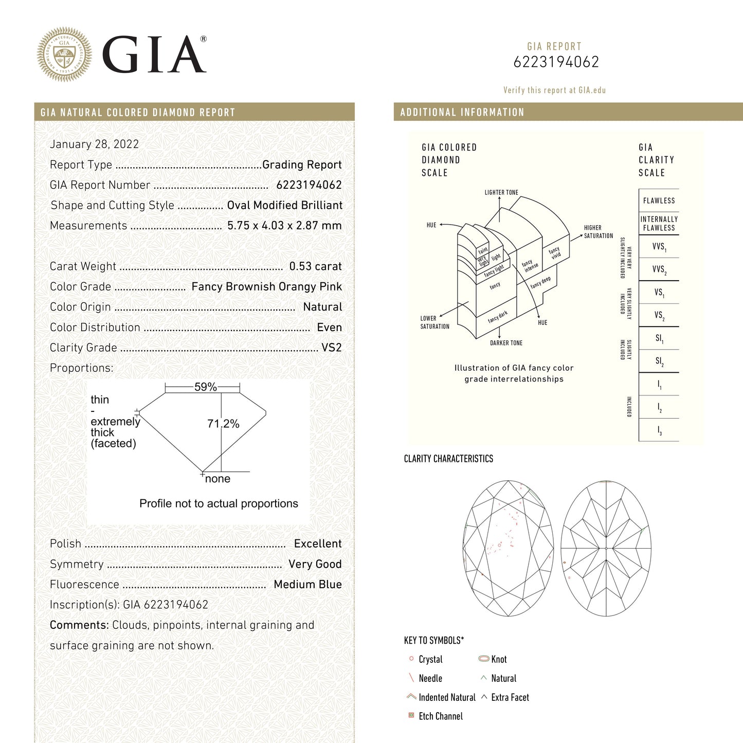 0.53ct 5.75x4.03x2.87mm GIA VS2 ファンシー ブラウンニッシュ オレンジ ピンク オーバル ブリリアント 🇦🇺 24158-01