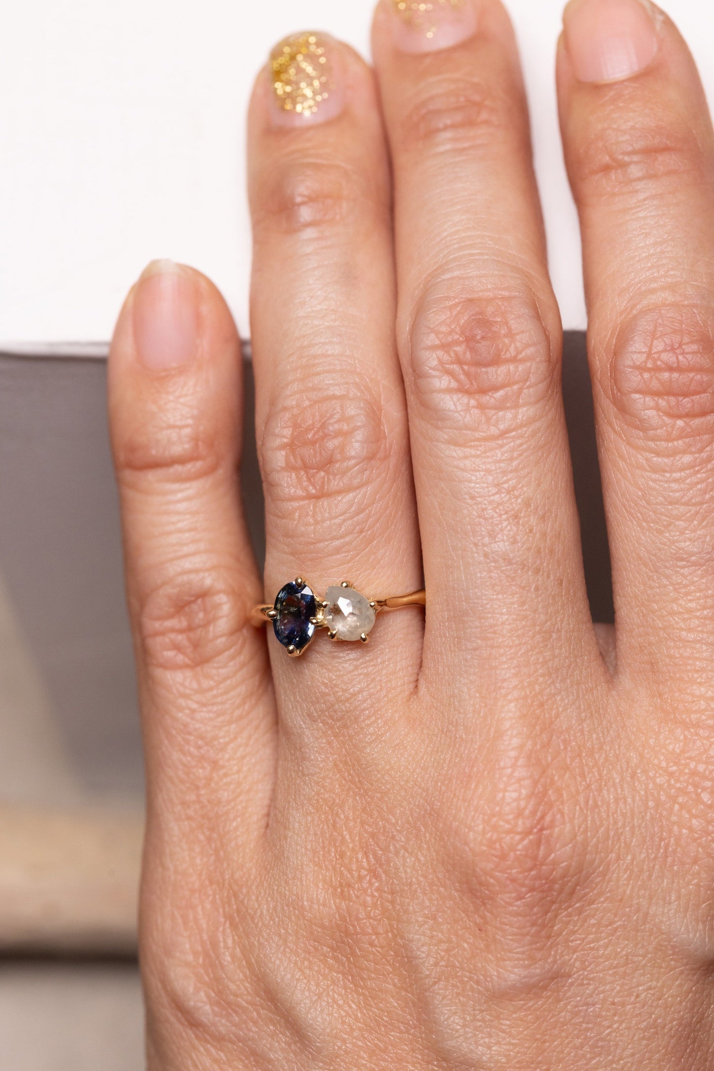 0.64ct Bicolor Sapphire and 0.57ct White Diamond set with Prongs on 18KYG