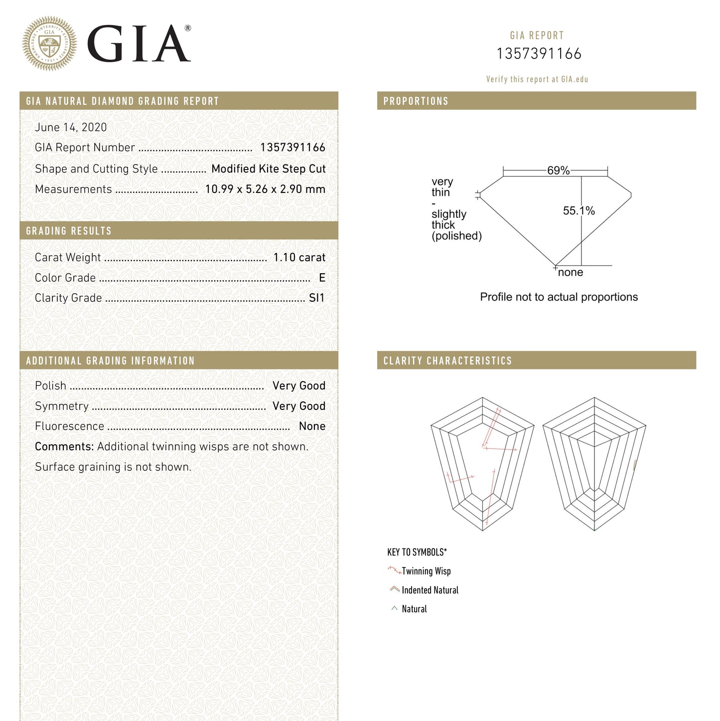 1.10ct 10.99x5.26x2.90mm GIA SI1 E カイト ステップ カット 19488-01