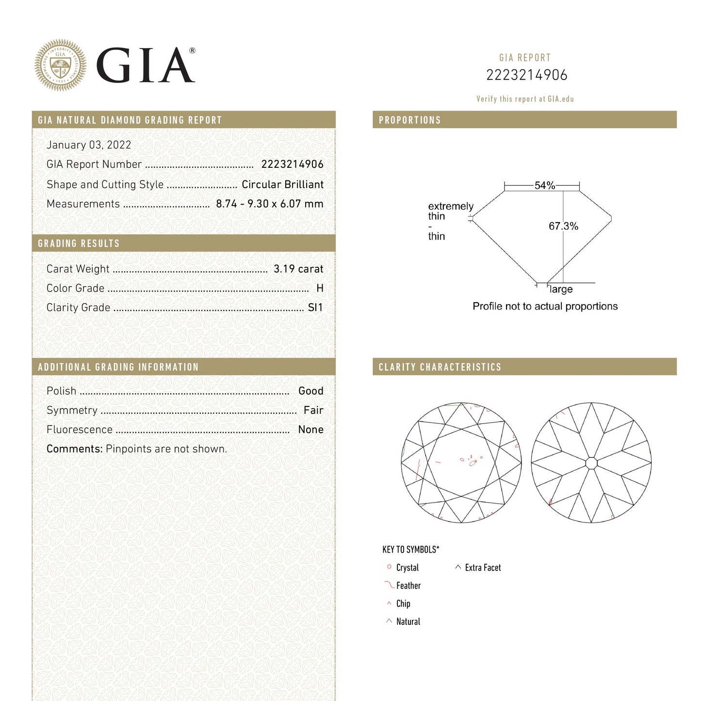 3.19ct 9.30x8.74x6.07mm GIA SI1 H アンティーク オールド ヨーロピアン カット 20675-01