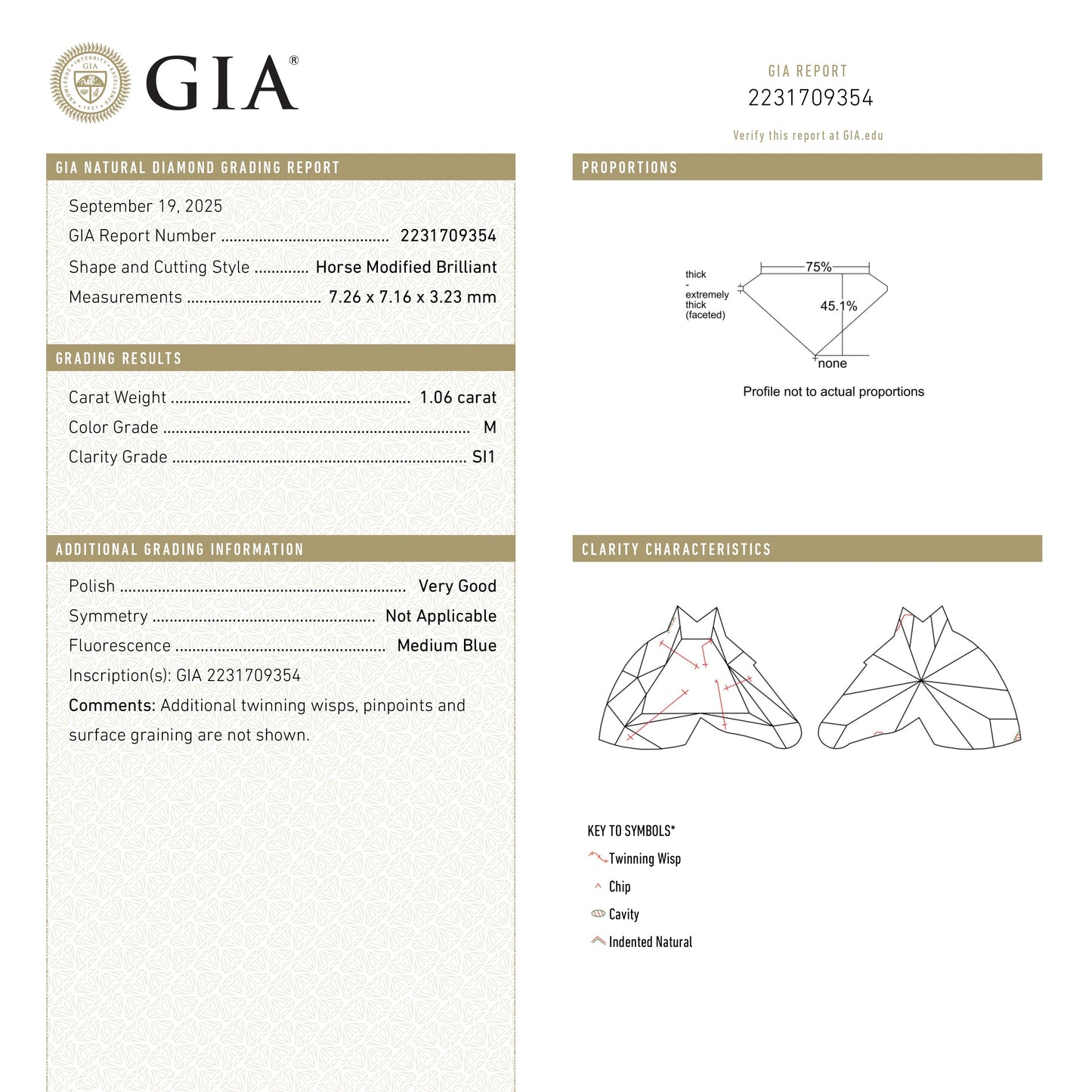 1.06ct 7.26x7.16x3.23mm GIA SI1 M Horse Brilliant 27222-01