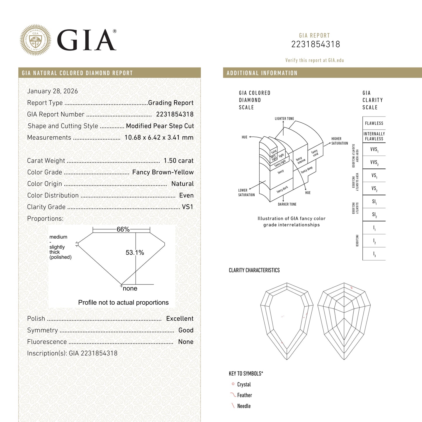1.50ct 10.68x6.42x3.41mm GIA VS1 Fancy Brown-Yellow Geo Pear Step Cut 🇿🇦 27522-01