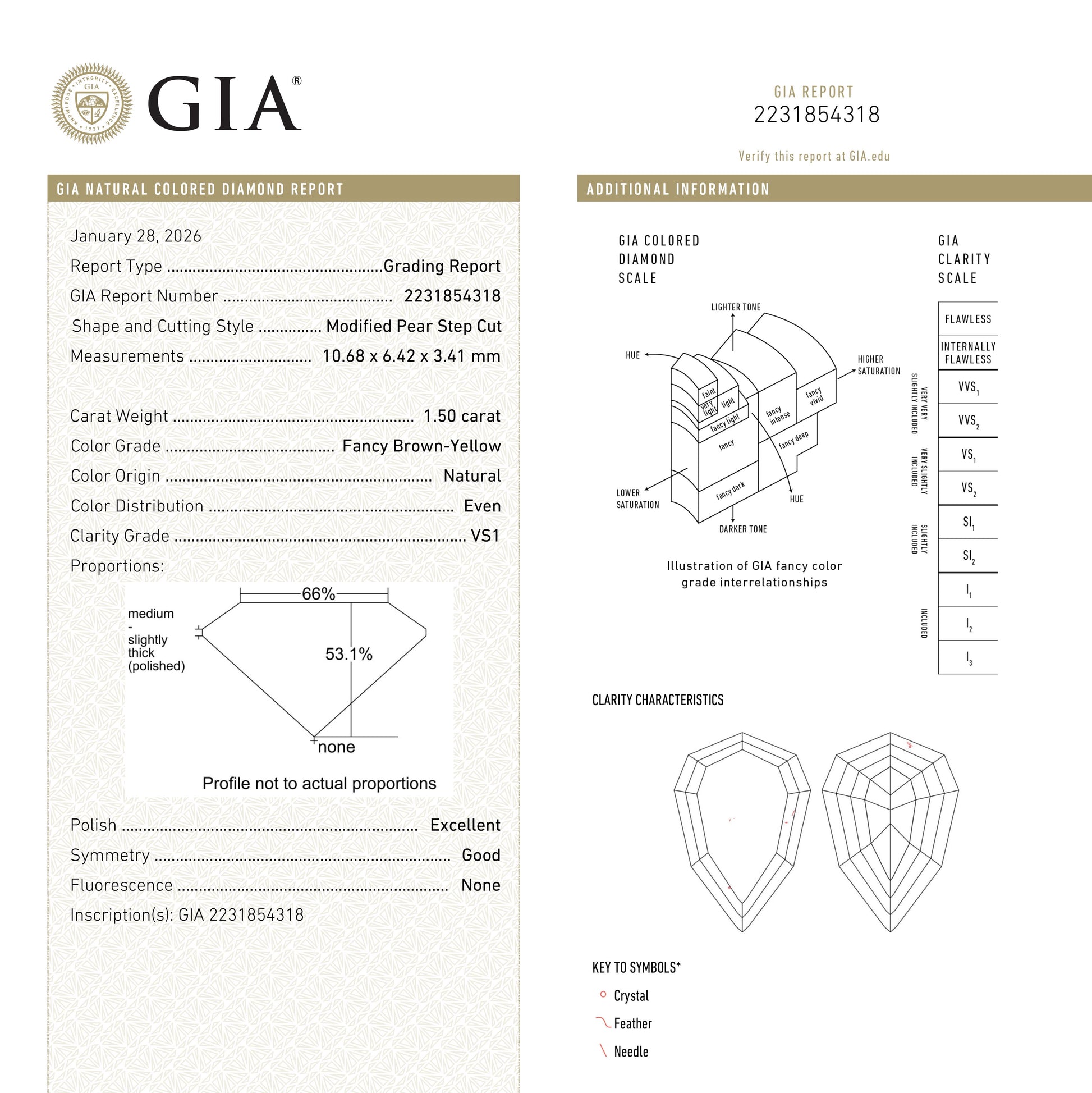 1.50ct 10.68x6.42x3.41mm GIA VS1 Fancy Brown-Yellow Geo Pear Step Cut 🇿🇦 27522-01