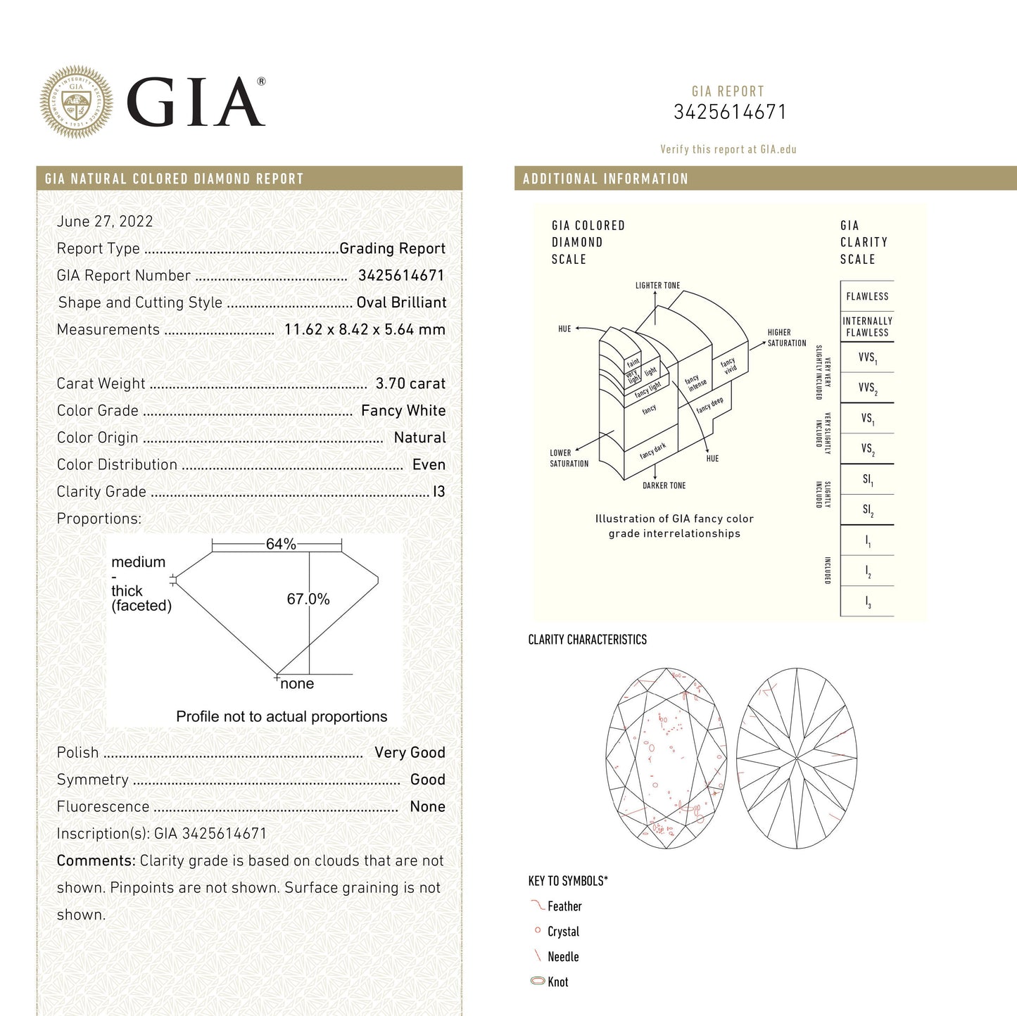 3.70ct 11.62x8.42x5.64mm GIA ファンシー ホワイト オーバル ブリリアント 24526-01