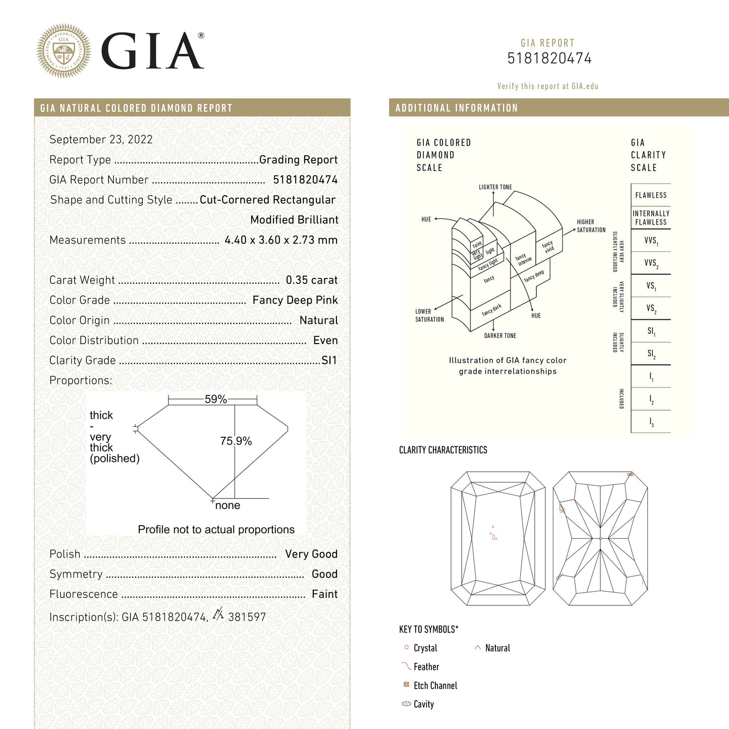 0.35ct 4.40x3.60x2.73mm GIA SI1 ファンシー ディープ ピンク カット コーナー レクタングル ブリリアント 24155-01