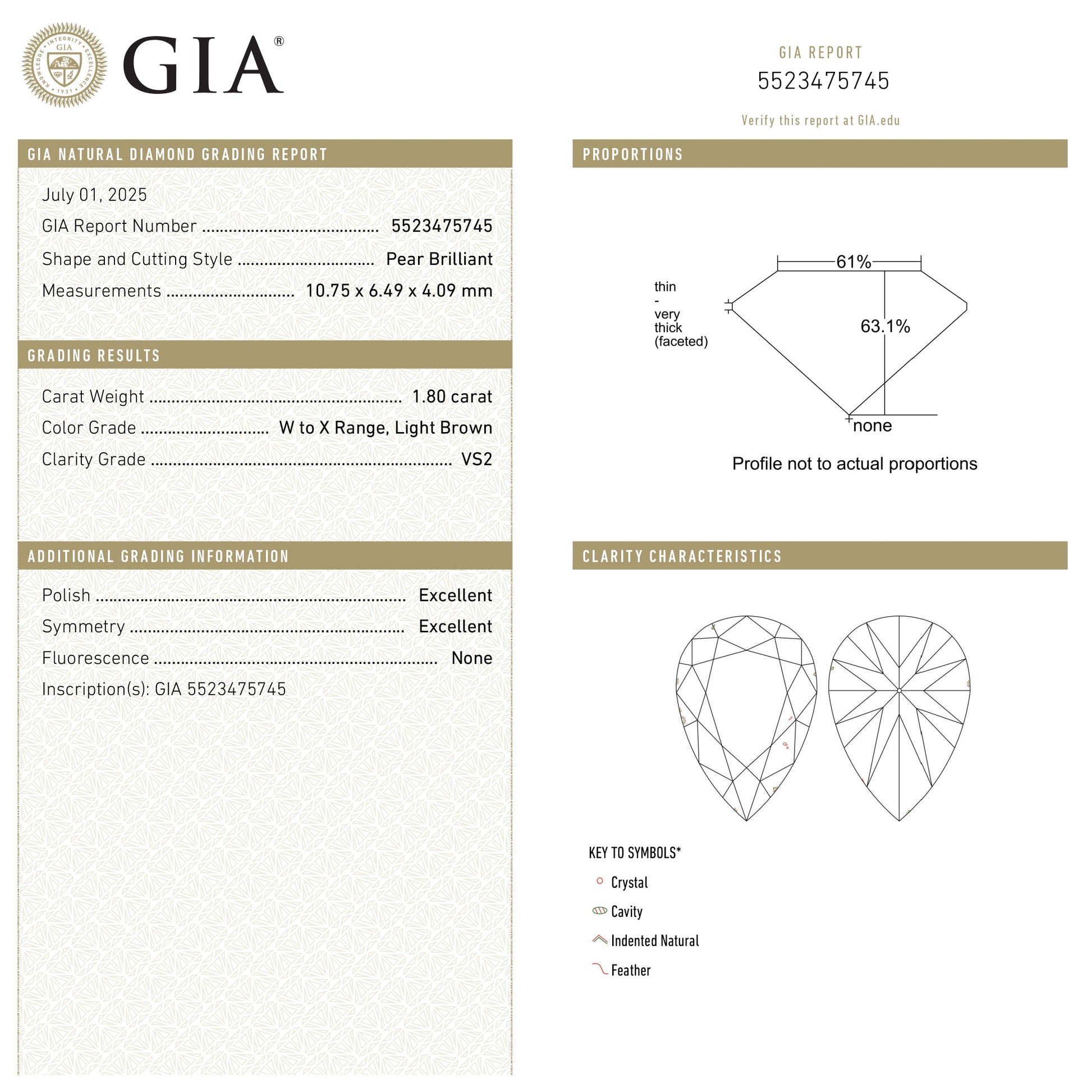 1.80ct 10.75x6.49x4.09mm GIA VS2 W-X Pear Brilliant 27388-01