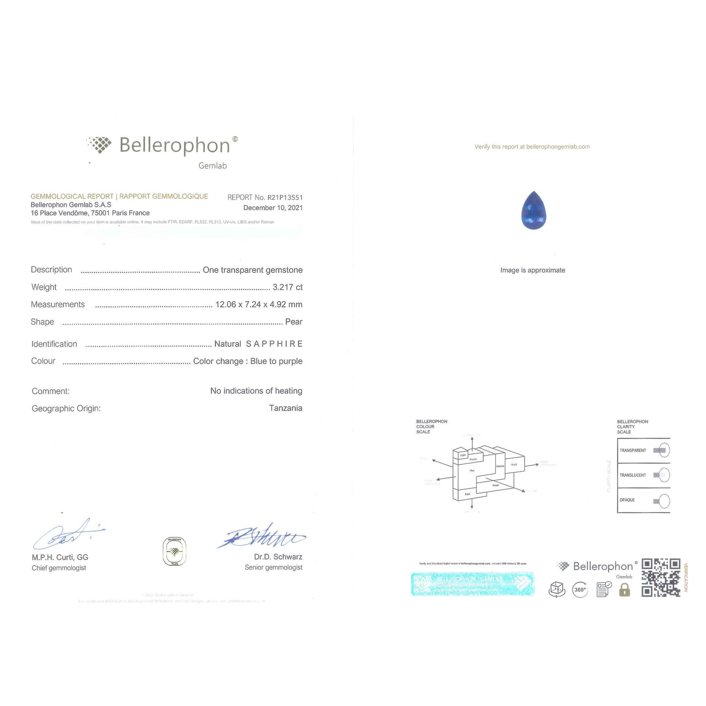 3.21ct 12.09x7.26x4.93mm ペア ブリリアント サファイア 20041-01