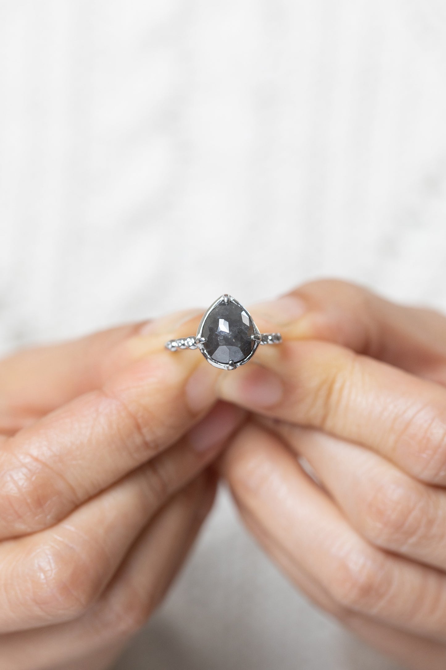 3.41ct Black Pear Shape Diamond, Pt900, with Prongs
